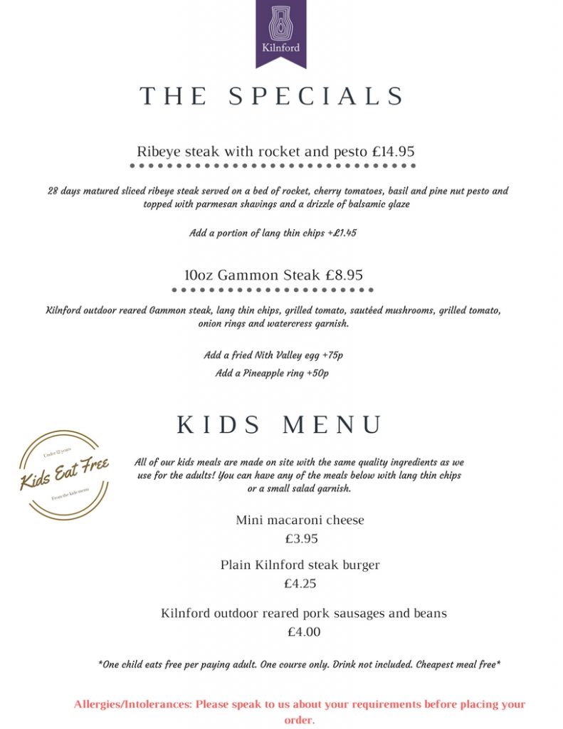 Steak Night Menu Kilnford Farm Shop